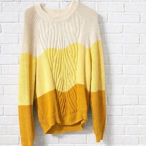 VENUS Colorblock Cable Knit Sweater - Cream, Yellow, Orange